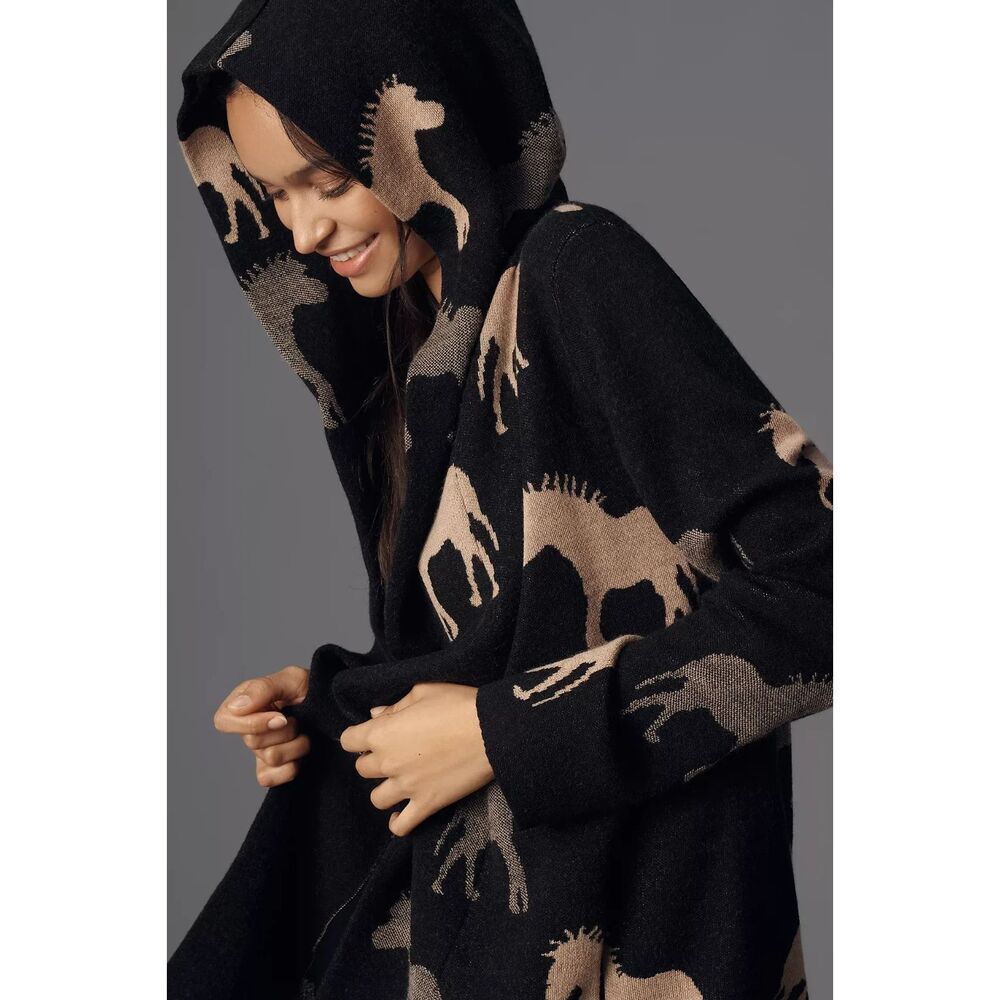 Anthropologie Maeve Oversized Open-Front Horse Pattern Cardigan Sweater XS NWT